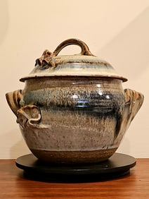 Vintage Thomas Reece Art Pottery Stoneware Signed Lidded Pot 5.5"H X 9.5"W