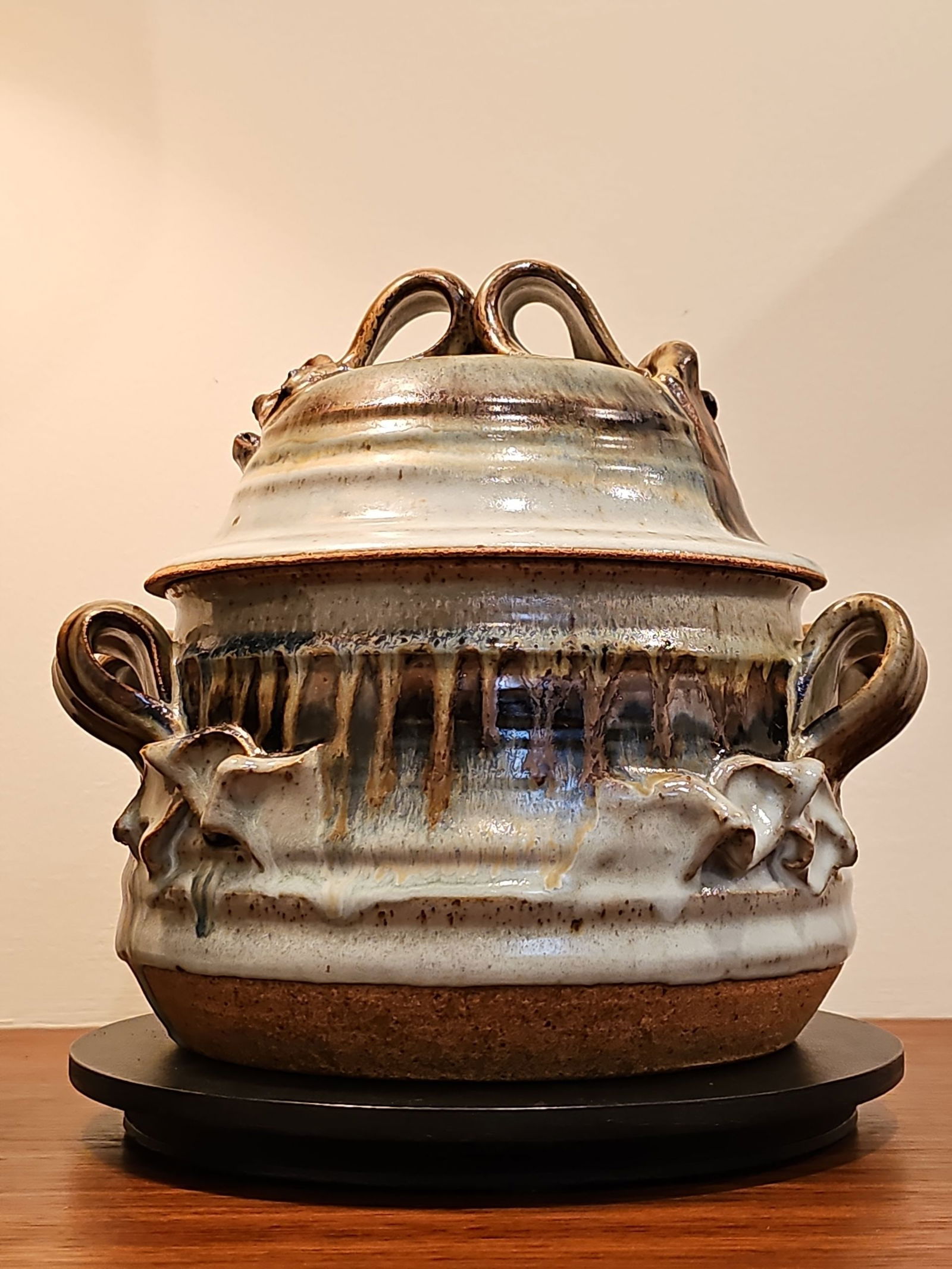 Vintage Thomas Reece Art Pottery Stoneware Signed Lidded Pot 5"H X 8.5"W (1 of 9)