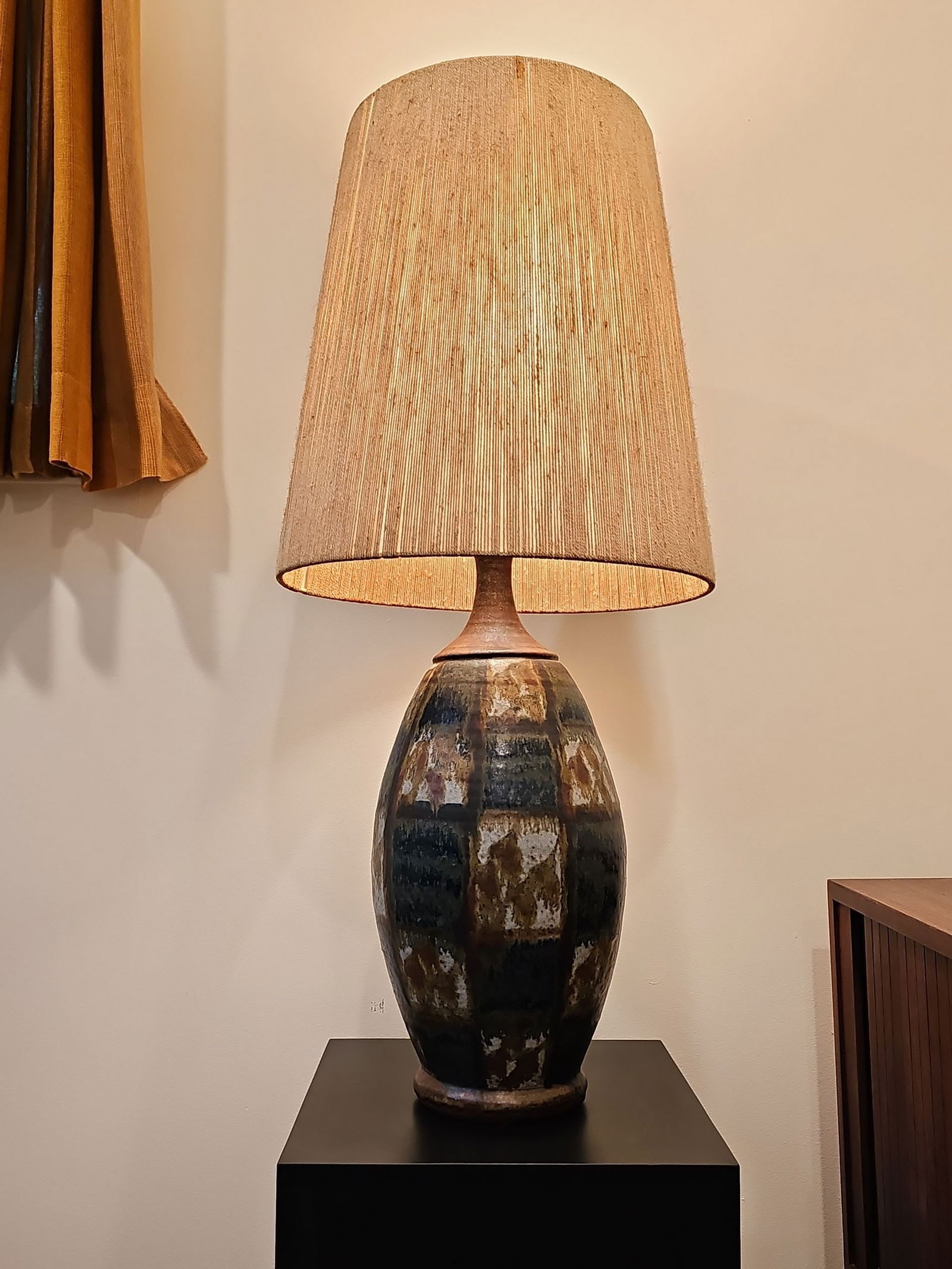 Signed Robert Sperry Northwest Studio Pottery Lamp With Milk Glass and Shade 32"H (1 of 9)