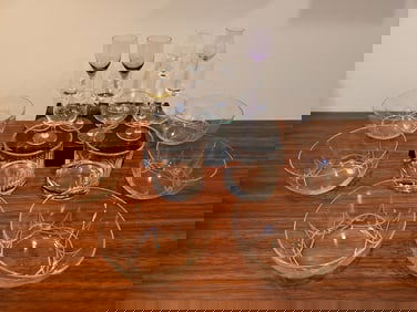 Assorted Mid Century Liquor Glasses and Set of Six Glass Bowls