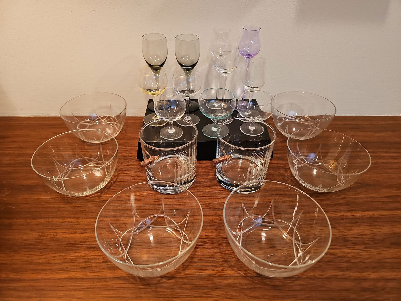 Assorted Mid Century Liquor Glasses and Set of Six Glass Bowls (1 of 9)