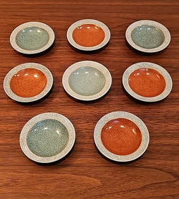 Set of 8 Thorkild Olsen for Royal Copenhagen Crackle Glaze Small Plates/Bowls