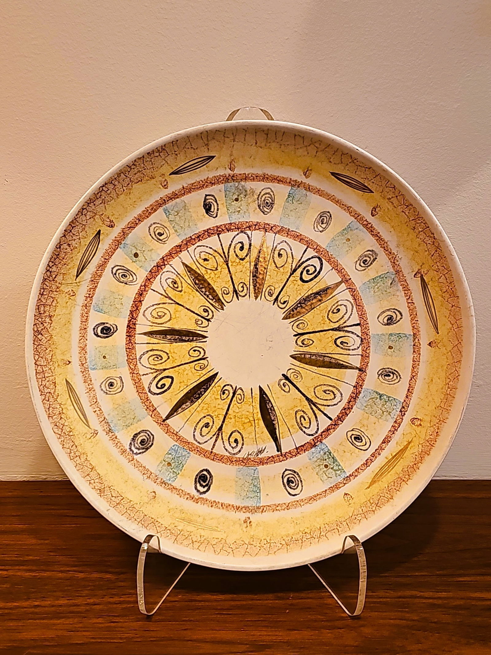 California Pottery Dish 12" by Sascha Brastoff Signed: California Pottery Dish 12" by Sascha Brastoff Signed BY BIDDING ON ANY ITEM, ALL BIDDERS ARE ENTERING INTO A CONTRACT AND AGREE TO ABIDE BY AND ACCEPT THESE TERMS OF SALE. PLEASE READ THE TERMS AND C