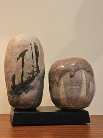 Lot of Two Raku Art Pottery Abstract Sculptures