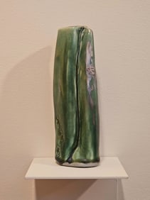 Contemporary Green Glazed Pottery Vase -Signed 7"H X 3"W
