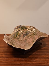 Raku Pottery Sculpture Bowl-Signed 3"H X 10.5"W