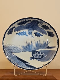 Antique Japanese Porcelain Charger Arita Blue And White Edo Period