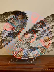 Antique Japanese Imari Porcelain Chrysanthemum Brocade Charger