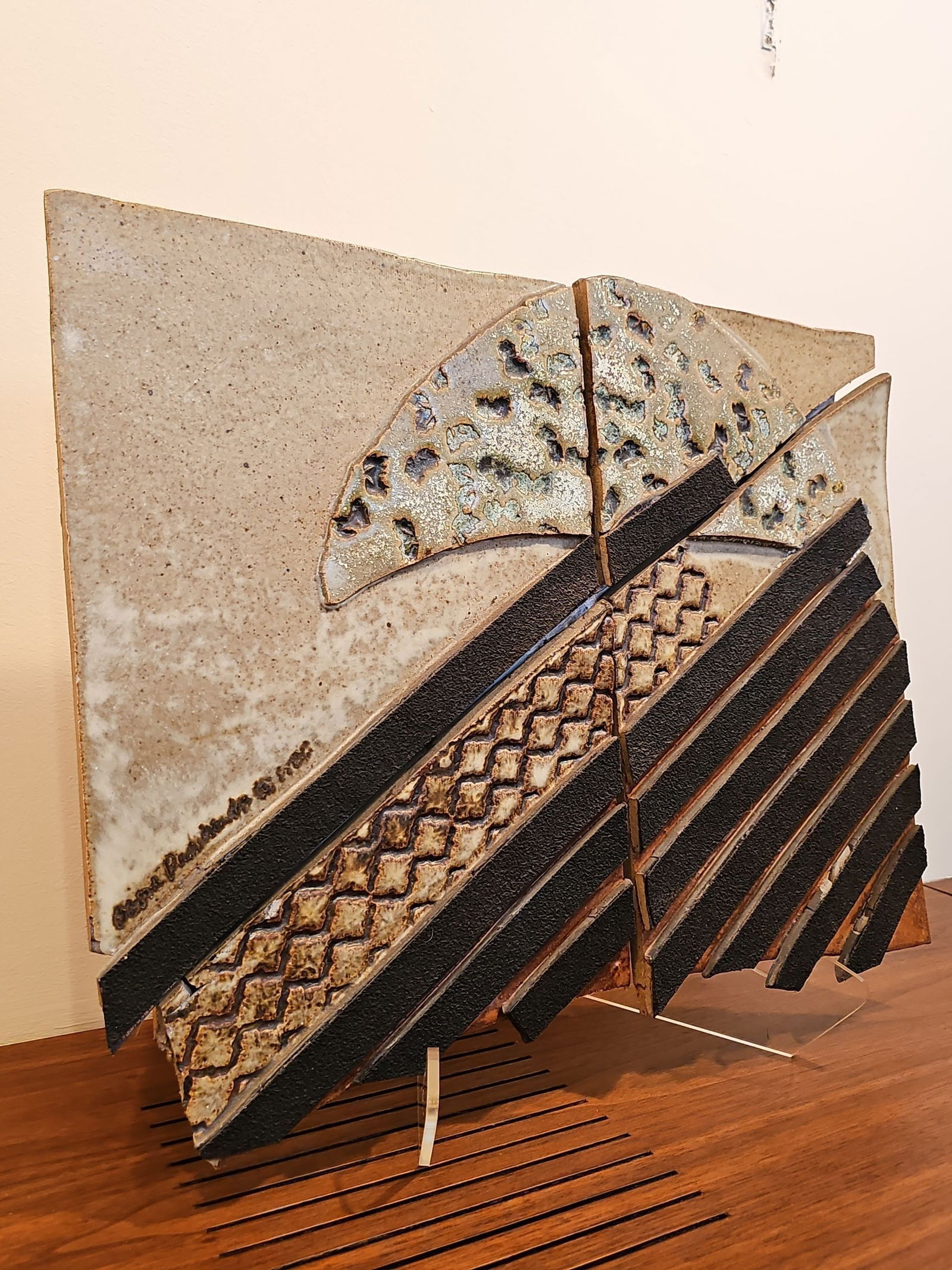 Artist Signed Mid Century Brutalist Ceramic Wall Sculpture 17"H X 22.5"W (1 of 6)