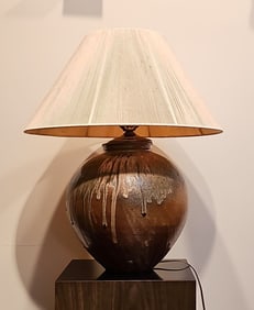 Large Japanese Chop Marked Monumental Vase Converted to Lamp With Shade