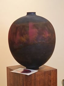 Large Raku Ceramic Vessel Vase by Bob Green 19"H