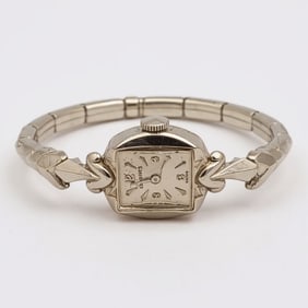 Longines Ladies Wrist Watch In 14K White Gold Swiss Mechanical Movement Band Material Stainless