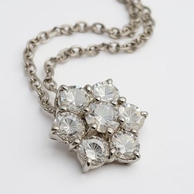 Diamond Flower Necklace 18K White Gold With Designer RCI Turkey 14K White Gold Chain