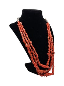 Navajo Style Triple Strand Coral Necklace 23"