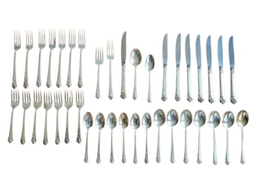 Heirloom Sterling Silver Damask Rose Flatware 39pcs Total Weight 1702gr