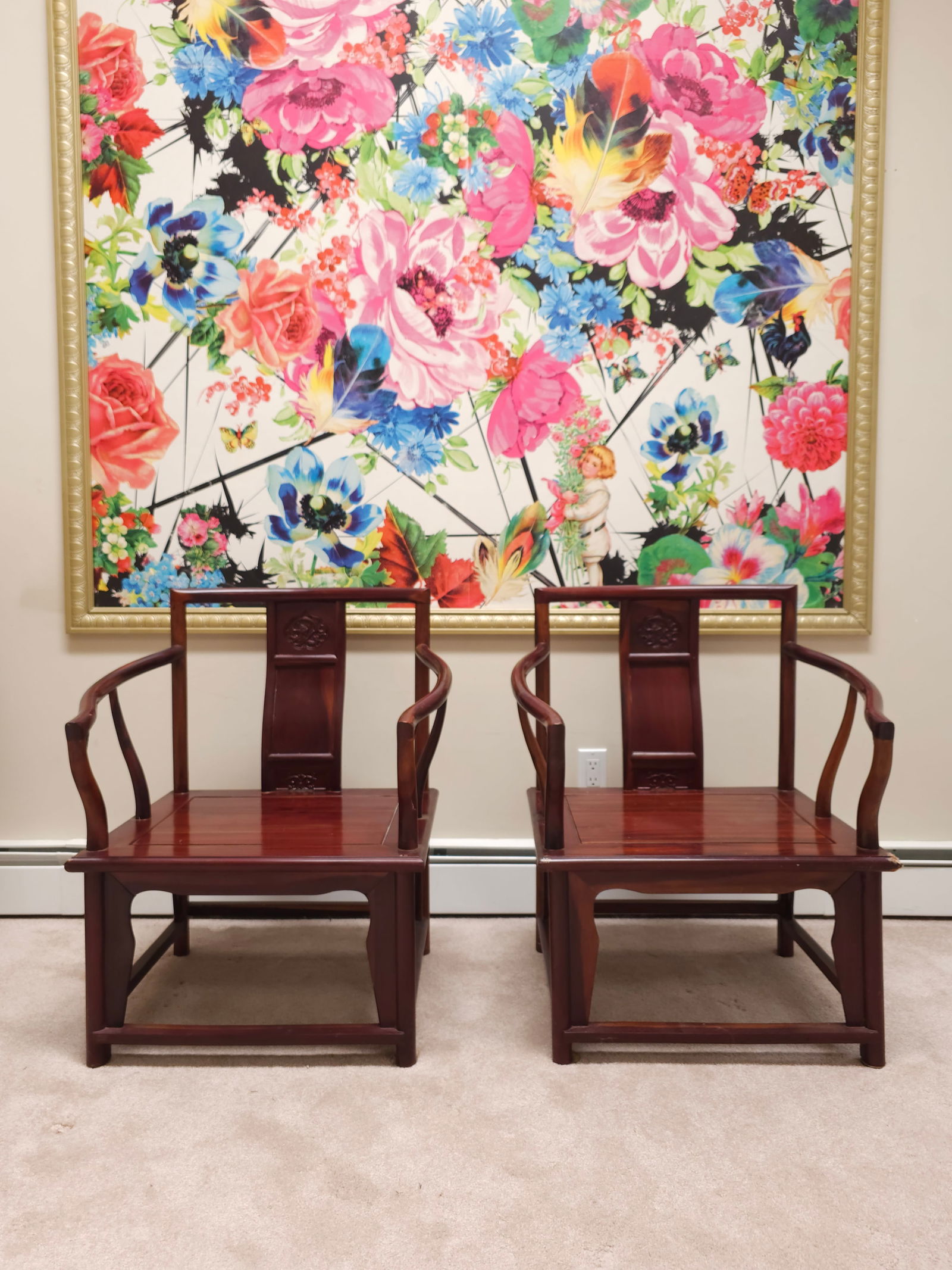 Pair of Chinese armchairs crafted in Ming Style with deep curves on the arms and back: Pair of Chinese armchairs crafted in Ming Style with deep curves on the arms and back32"H X 23.5"W X 20"DBY REGISTERING FOR THIS SALE AND BIDDING ON ANY ITEM, ALL BIDDERS ARE ENTERING INTO A CONTRACT