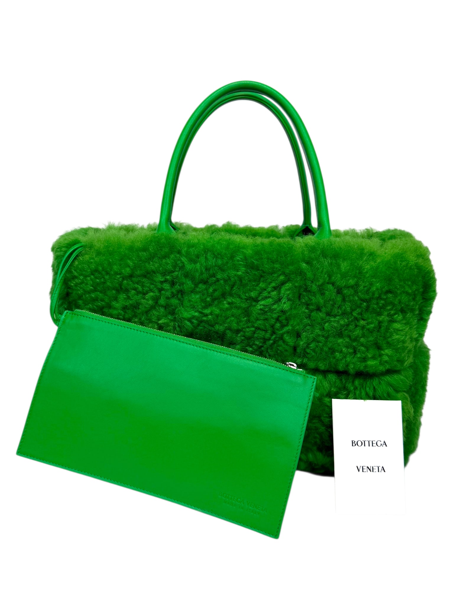 Bottega Veneta Arco Green Fur Bag: Bottega Veneta Arco Green Fur BagBag does not come with dust bag BY REGISTERING FOR THIS SALE AND BIDDING ON ANY ITEM, ALL BIDDERS ARE ENTERING INTO A CONTRACT AND AGREE TO ABIDE BY AND ACCEPT THESE T