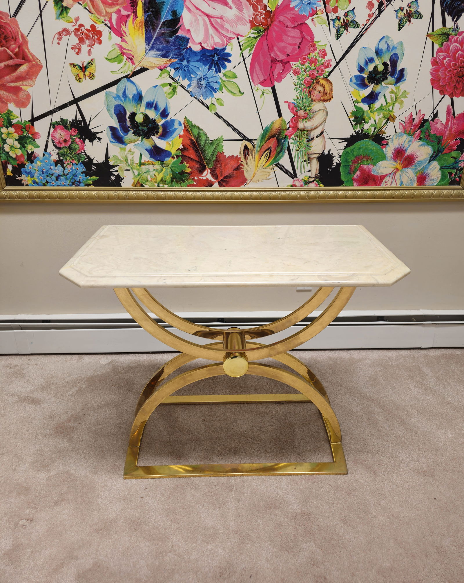 Vintage JDI Group Hollywood Regency Polished Gold Metal Table Base Original Top Replaced WithGranite: Vintage JDI Group Hollywood Regency Polished Gold Metal Table Base Original Top Replaced With Granite Top 27"H X 34"W X 18"DBY REGISTERING FOR THIS SALE AND BIDDING ON ANY ITEM, ALL BIDDERS ARE ENTERI