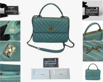 CHANEL Light Blue Medium CC Top Handle Bag Gold Hardware Authentic Comes With Authenticity Card