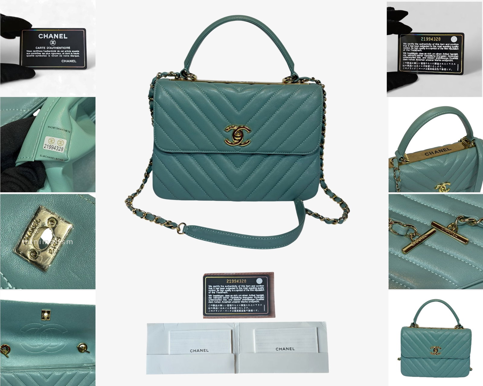 CHANEL Light Blue Medium CC Top Handle Bag Gold Hardware Authentic Comes With Authenticity Card: CHANEL Light Blue Medium CC Top Handle Bag Gold Hardware Authentic Comes With Authenticity CardQuilted Pattern & Chain-Link AccentGold-Tone Hardware Flat Handle & Chain-Link Shoulder Strap Chain-Link