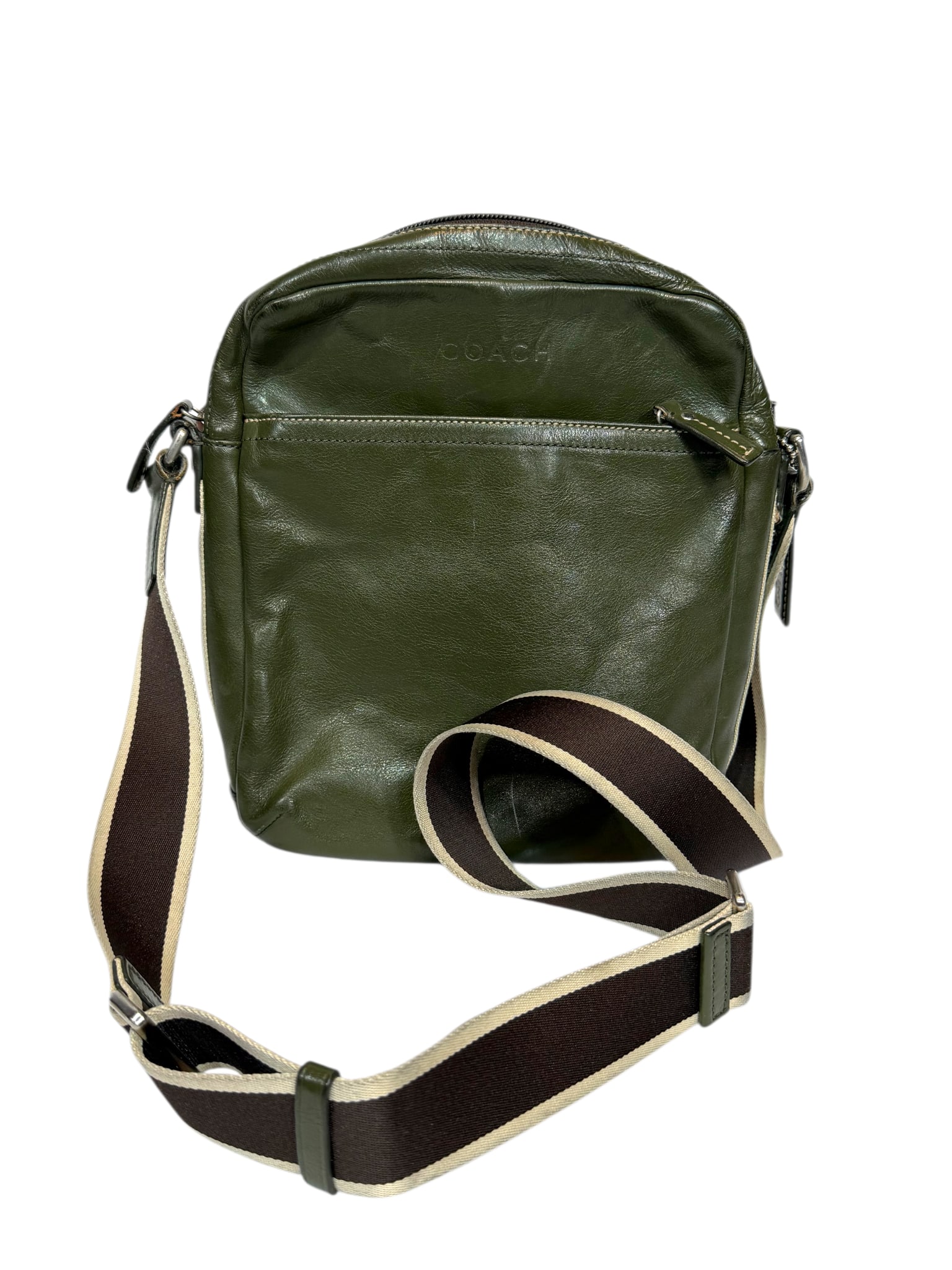 COACH Houston Flight Bag In A Olive Green Leather Crossbody Style: COACH Houston Flight Bag In A Olive Green Leather Crossbody Style BY REGISTERING FOR THIS SALE AND BIDDING ON ANY ITEM, ALL BIDDERS ARE ENTERING INTO A CONTRACT AND AGREE TO ABIDE BY AND ACCEPT THESE