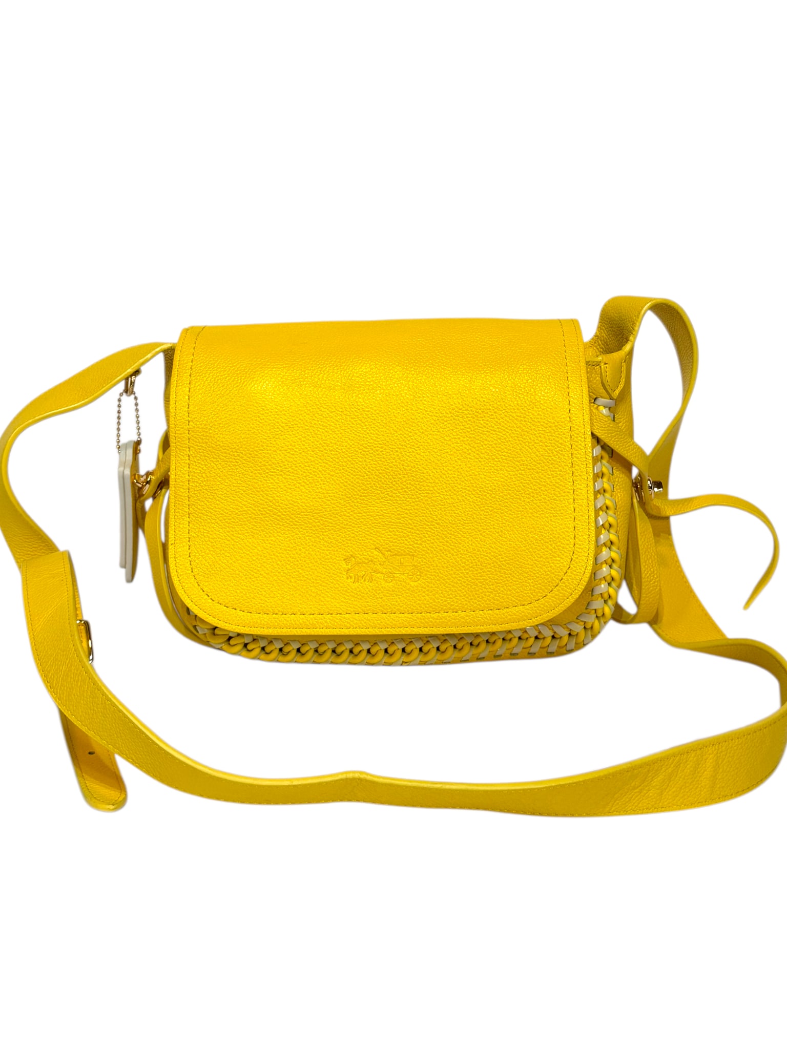 COACH Dakotah Flap Whipstitch Crossbody Yellow Leather Handbag: COACH Dakotah Flap Whipstitch Crossbody Yellow Leather HandbagBY REGISTERING FOR THIS SALE AND BIDDING ON ANY ITEM, ALL BIDDERS ARE ENTERING INTO A CONTRACT AND AGREE TO ABIDE BY AND ACCEPT THESE TERM