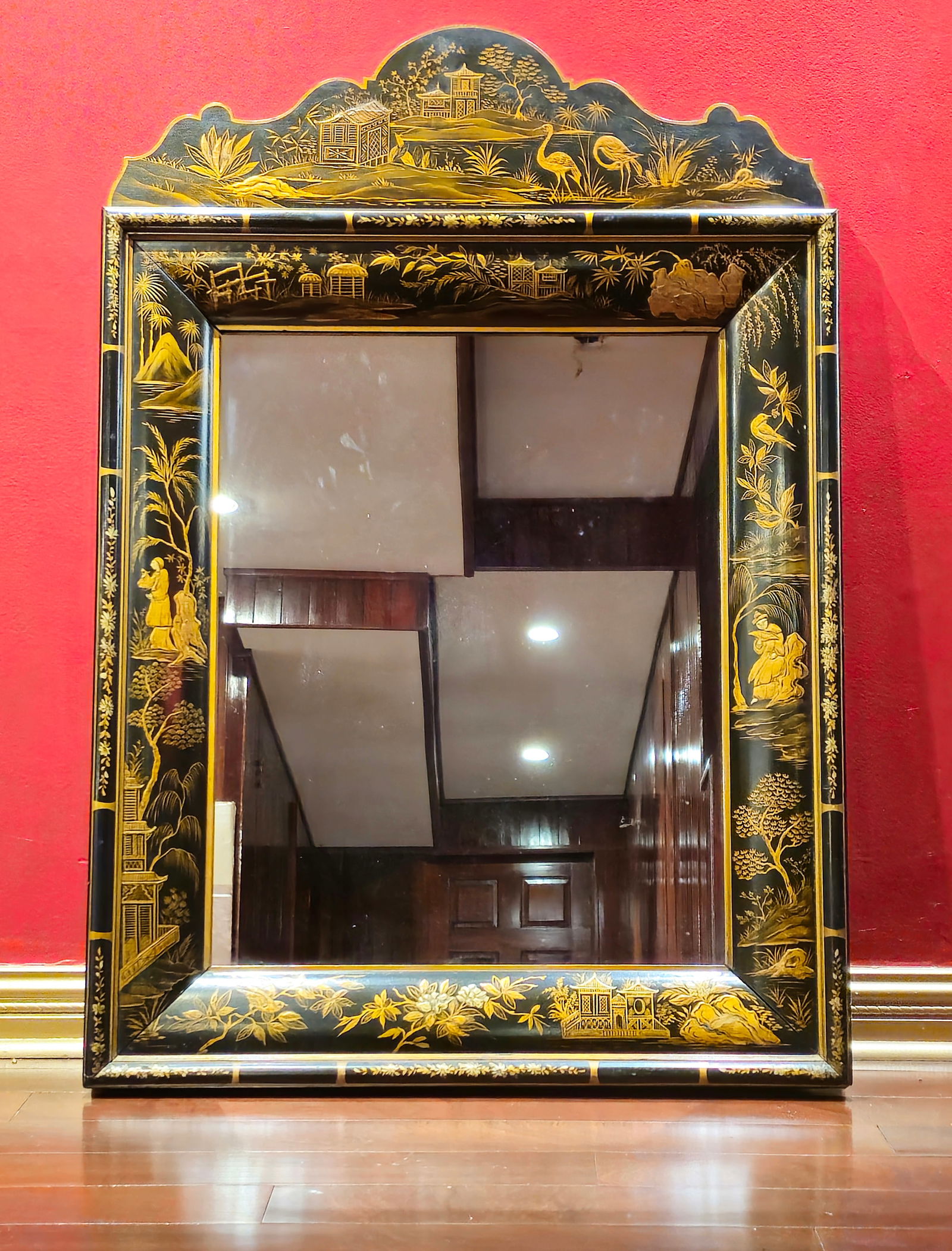 Vintage Black Chinoiserie Mirror 48.5"H x 33"W x 3"D (1 of 14)