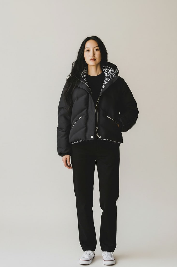 HERMES Puffer Jacket W/Hood Unique Silk Lining "The Anchor Link", Lambskin Trim on Arms, Engraved Ha: HERMES Puffer Jacket W/Hood Unique Silk Lining "The Anchor Link", Lambskin Trim on Arms, Engraved Hardware Buttons Engraved with Brand Name And Silver Toned Hardware EngravedFits size S/MBY REGISTERIN