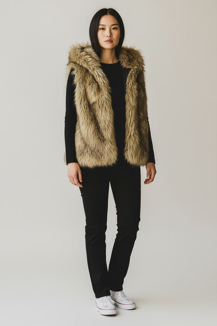 Faux Fur Hooded Vest By Sunday Best Garment Size XS (1 of 10)