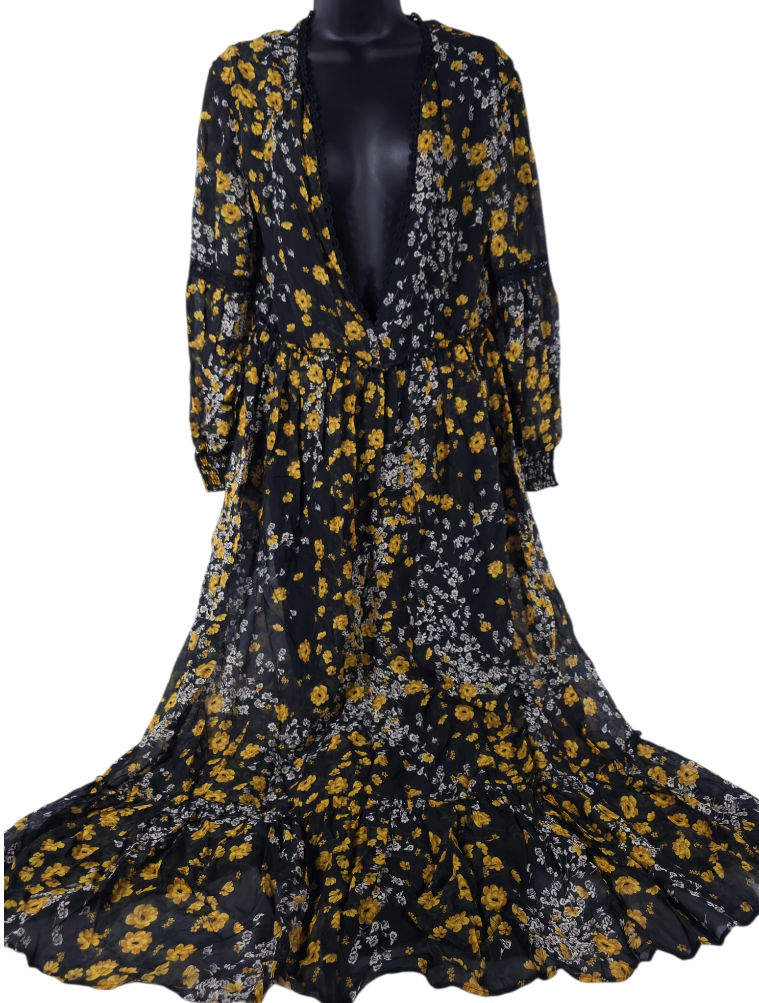 Brand New Haute Hippie Black and Yellow Floral Print Dress: Brand New Haute Hippie Black and Yellow Floral Print Dress BY REGISTERING FOR THIS SALE AND BIDDING ON ANY ITEM, ALL BIDDERS ARE ENTERING INTO A CONTRACT AND AGREE TO ABIDE BY AND ACCEPT THESE TERMS O