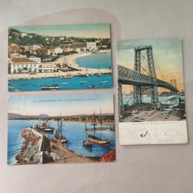 Colorful city landscape themed postcard