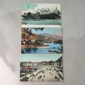 A set of colorful postcards
