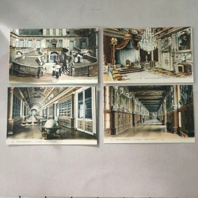 A set of old postcards with the theme of the French Palace of Fontainebleau