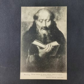 An old postcard with a religious painting theme
