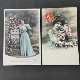 A set of old French postcards on women's themes from the late 19th century