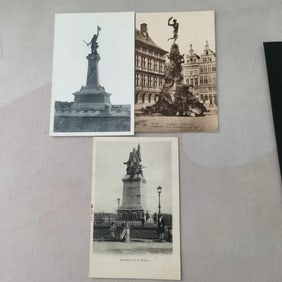 A set of old postcards on the theme of urban monumental sculptures in Europe at the end of the 19th