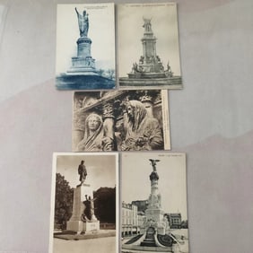 A set of old postcards on the theme of French city monuments and sculptures in the late 19th century