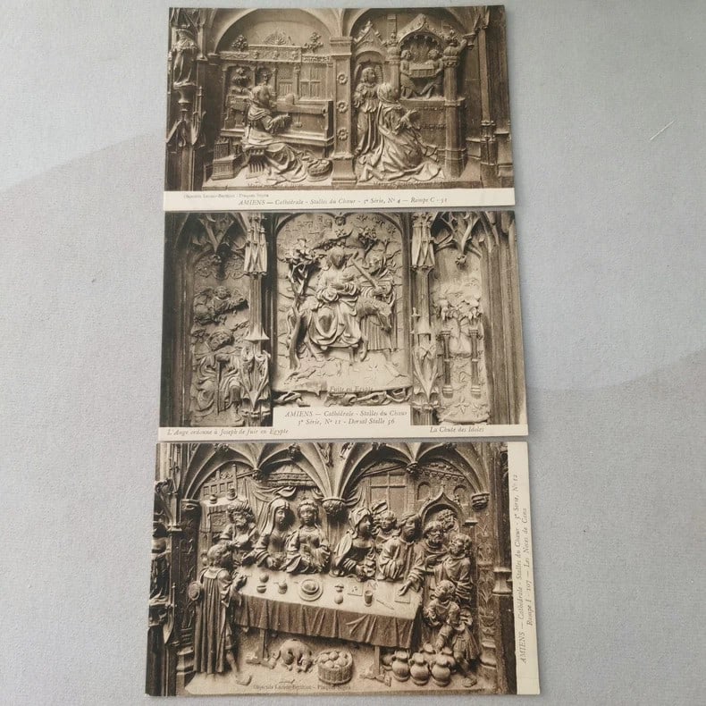 A set of 3 old postcards of Amiens Cathedral in Europe from the late 19th century: Size:/. Condition: Good used condition. Provenance: From Philadelphia PA estate. In house shipping is available for this item. All the items AS IS, please join the auction preview for the condition De