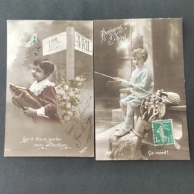 A set of old French "April Fools' Day" themed postcards