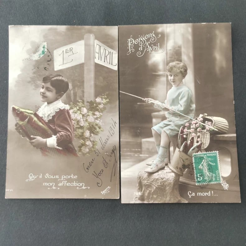 A set of old French "April Fools' Day" themed postcards (1 of 2)