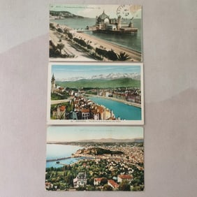 A set of three postcards depicting geographical landscapes, late 19th century