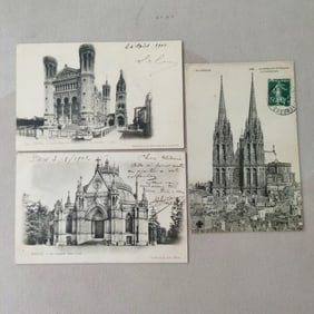 A set of three architectural postcards from the late 19th century