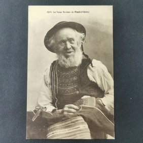 An old postcard about the "Old Embroiderer of Pente Abbey" in late 19th century Europe