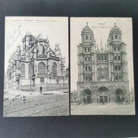 A set of 2 postcards depicting late 19th-century architecture
