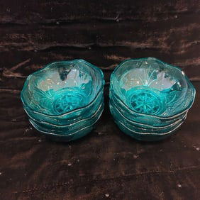 Set of 6 retro blue glass bowls