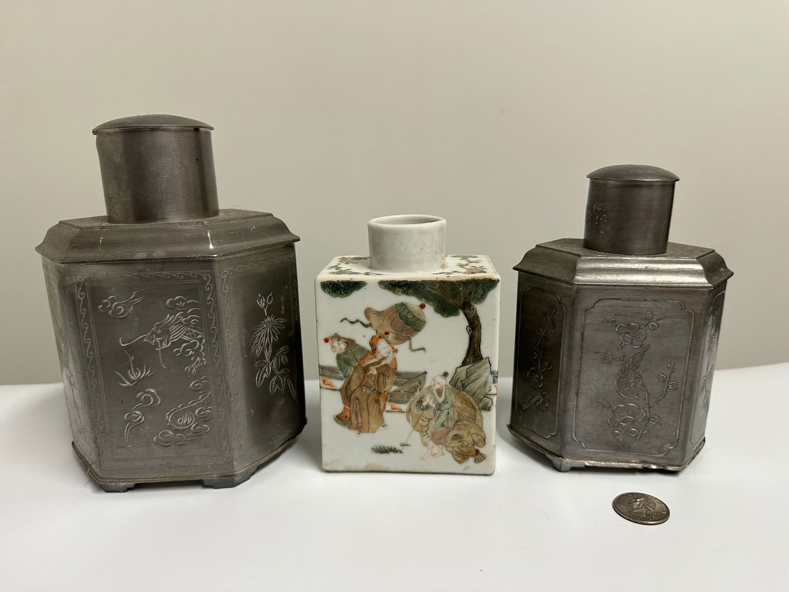 Set Of 3 Chinese Antique Tea Caddies (1 of 5)