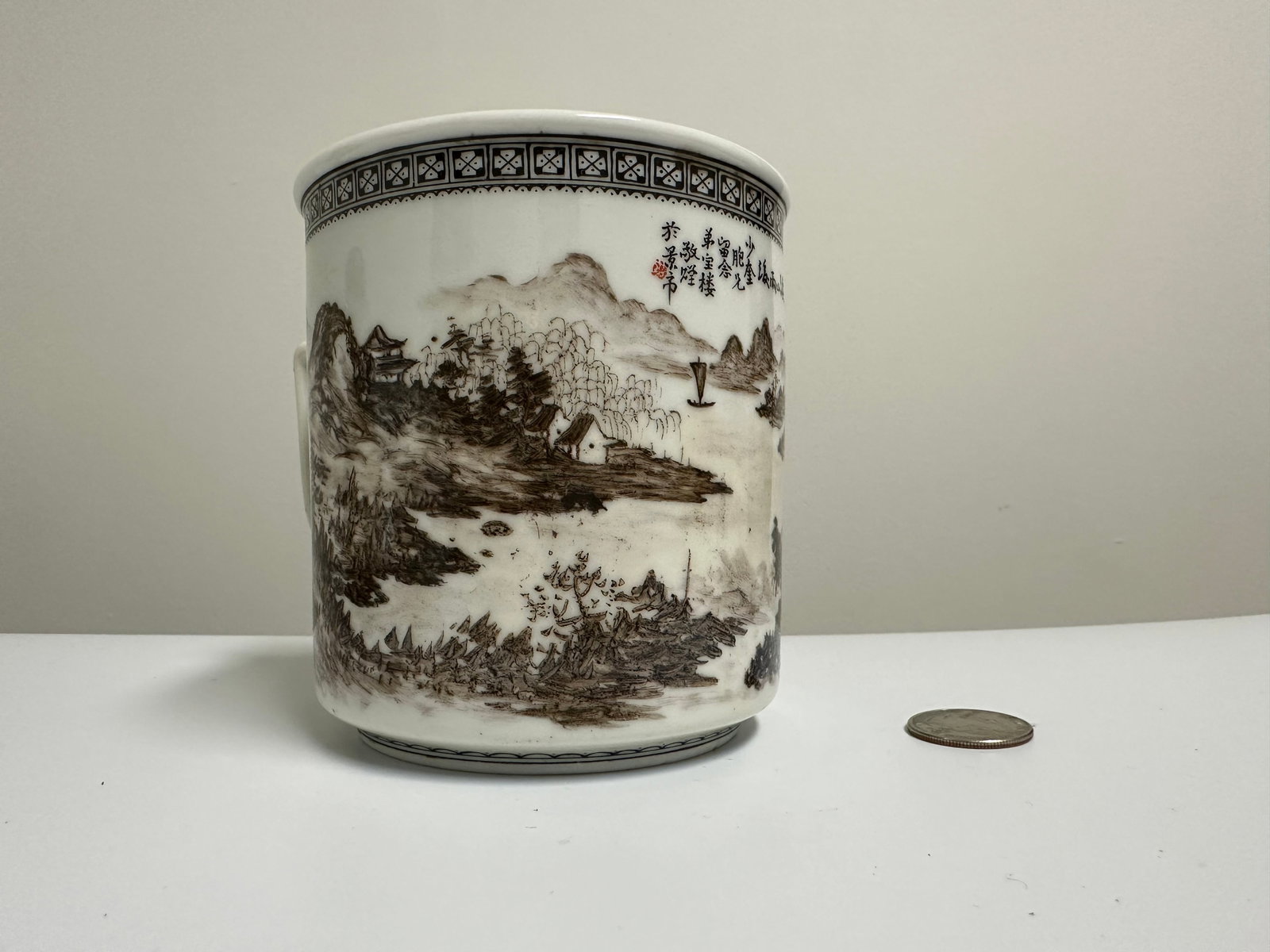 Chinese Enameled Famille Rose Porcelain China Handle Cup: Dimension: 3.9x4.3 inches/ 10x11 cm, please note Due to manual measurement, dimensions may vary. Condition: Good used condition, please note buyers are obligated to come to the site to inspect the con
