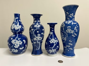 Set Of 4 PCS Blue And White Plum Blossom Porcelain Vases