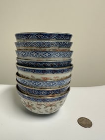 Set Of 8 PCS Chinese Blue And White& Famille Rose Porcelain Bowls