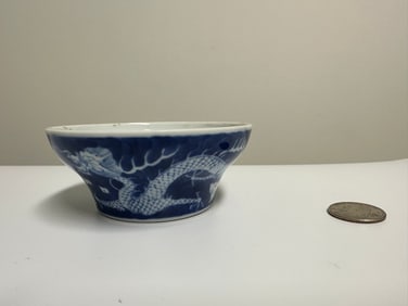 Chinese Blue And White Porcelain Dragon Bowl